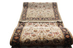 Hand-Knotted 12 ft ft Beige Black traditional Wool Runner Rug, Vintage Style Medallion Runner