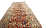 14 ft Extra Long Persian Runner Rug, Traditional Red Blue Gallery Rug, Antique Style Runner