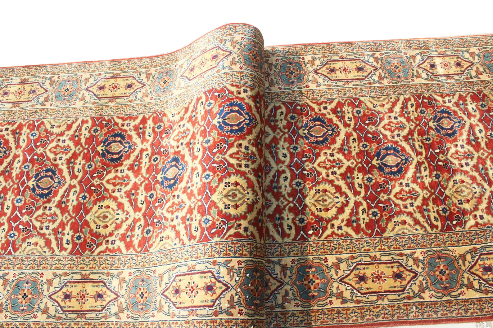 14 ft Extra Long Persian Runner Rug, Traditional Red Blue Gallery Rug, Antique Style Runner