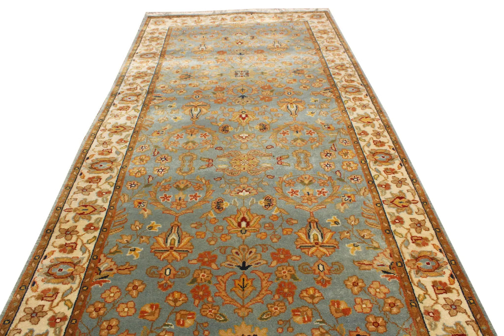 13 ft Long runner, Vintage Persian Style Hallway Runner, Sage Green Blue Oriental Long Runner