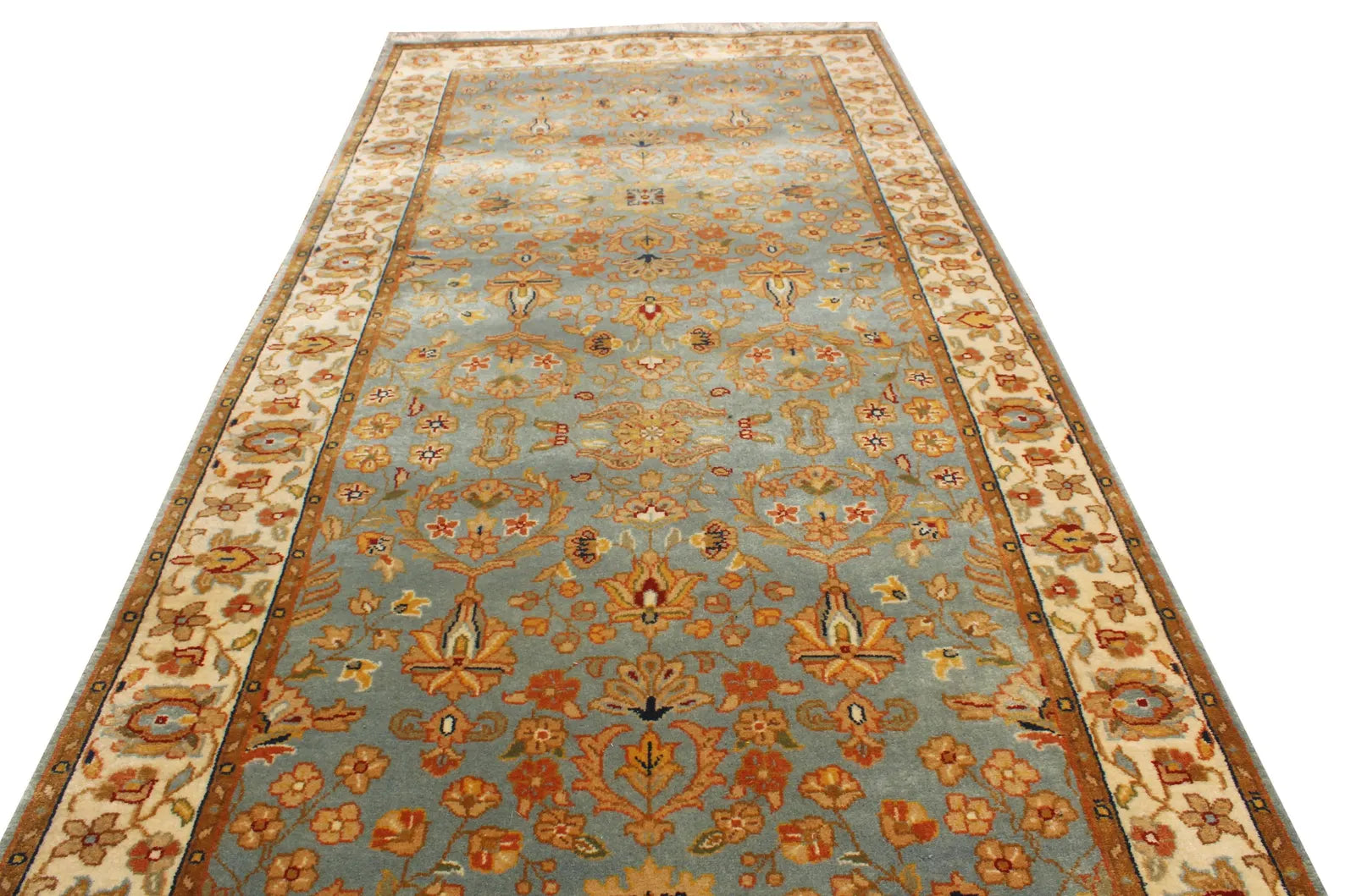 13 ft Long runner, Vintage Persian Style Hallway Runner, Sage Green Blue Oriental Long Runner