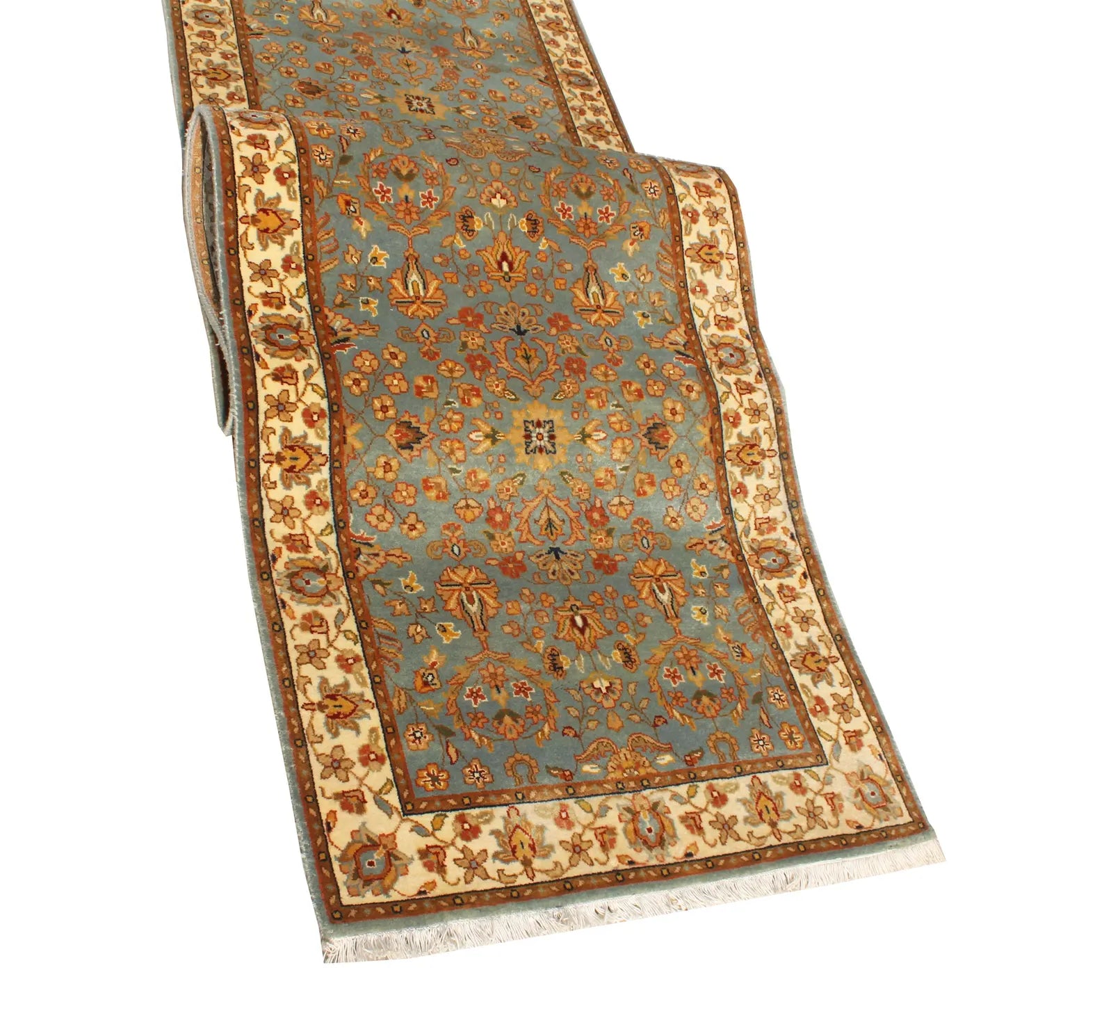 13 ft Long runner, Vintage Persian Style Hallway Runner, Sage Green Blue Oriental Long Runner
