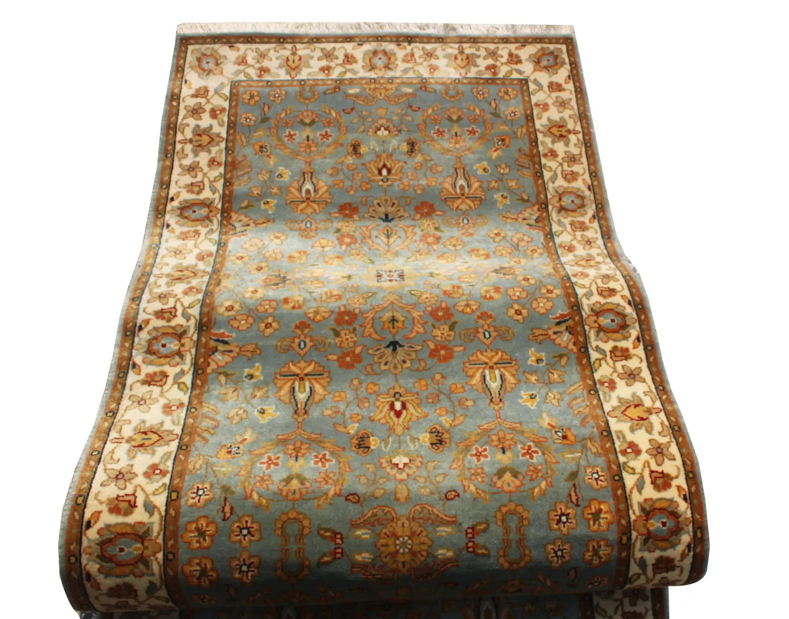 13 ft Long runner, Vintage Persian Style Hallway Runner, Sage Green Blue Oriental Long Runner