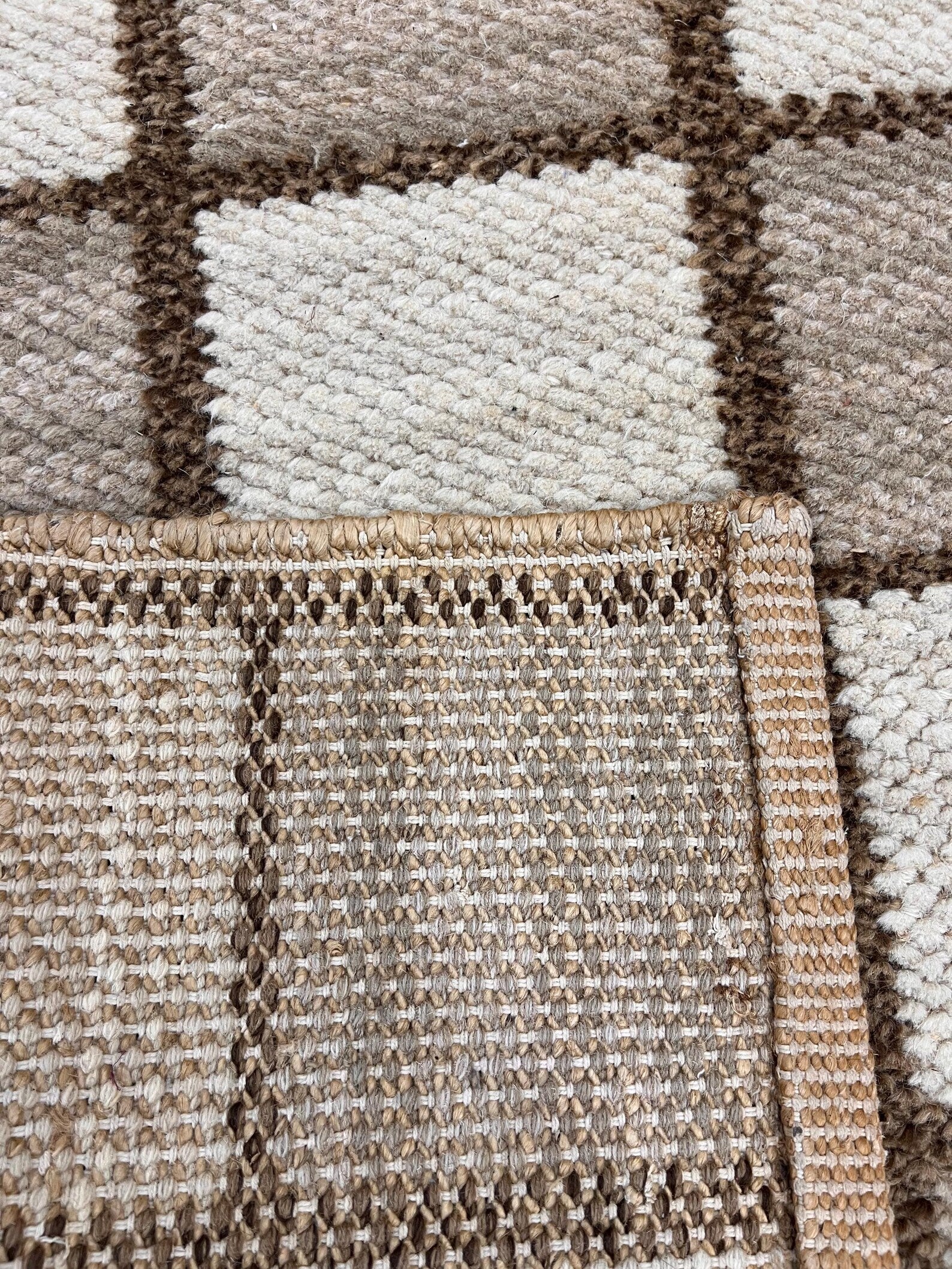 Handwoven Wool Jute Rug 4x6 brown & beige checkered Geometric Area Rug