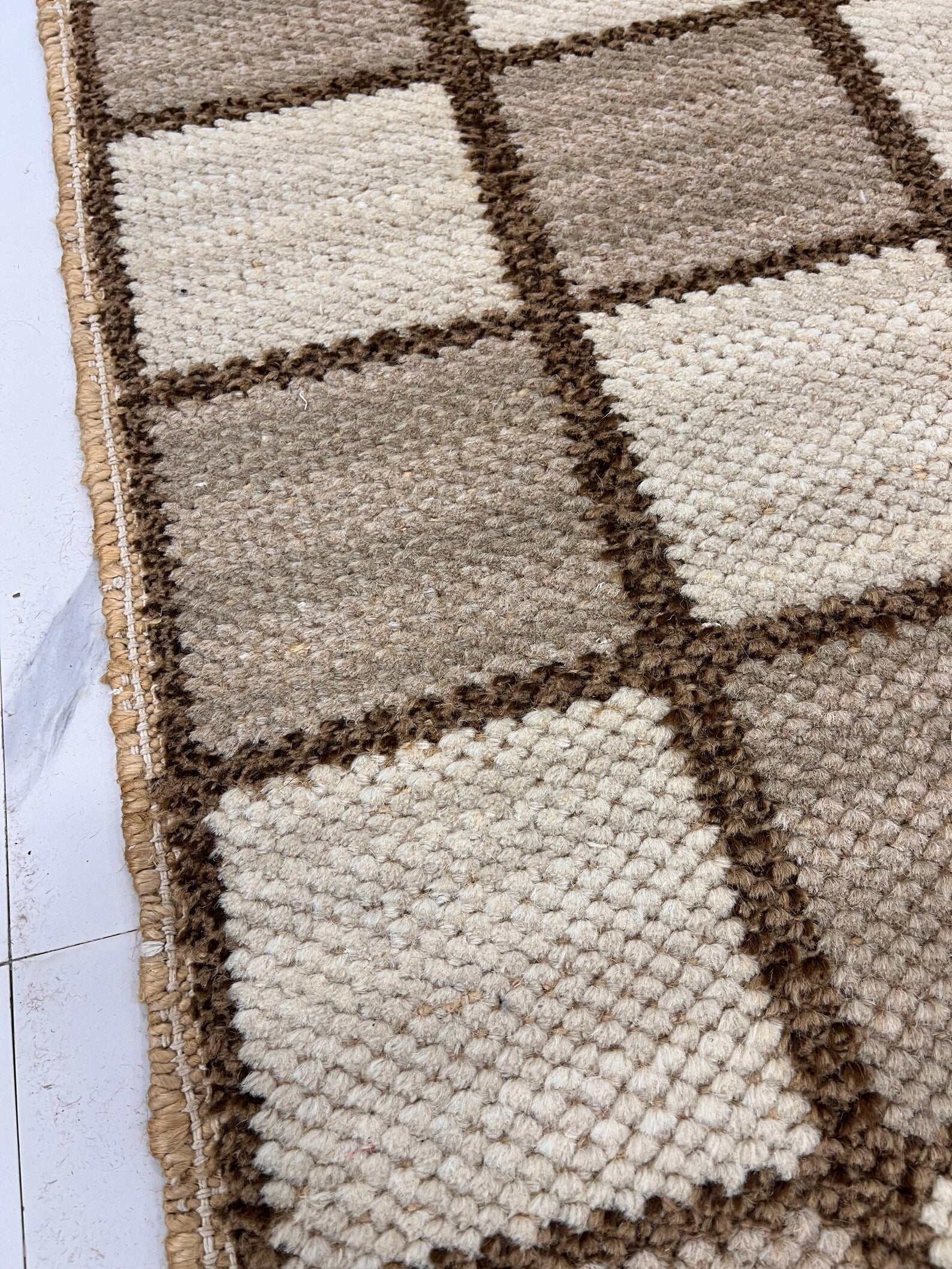 Handwoven Wool Jute Rug 4x6 brown & beige checkered Geometric Area Rug