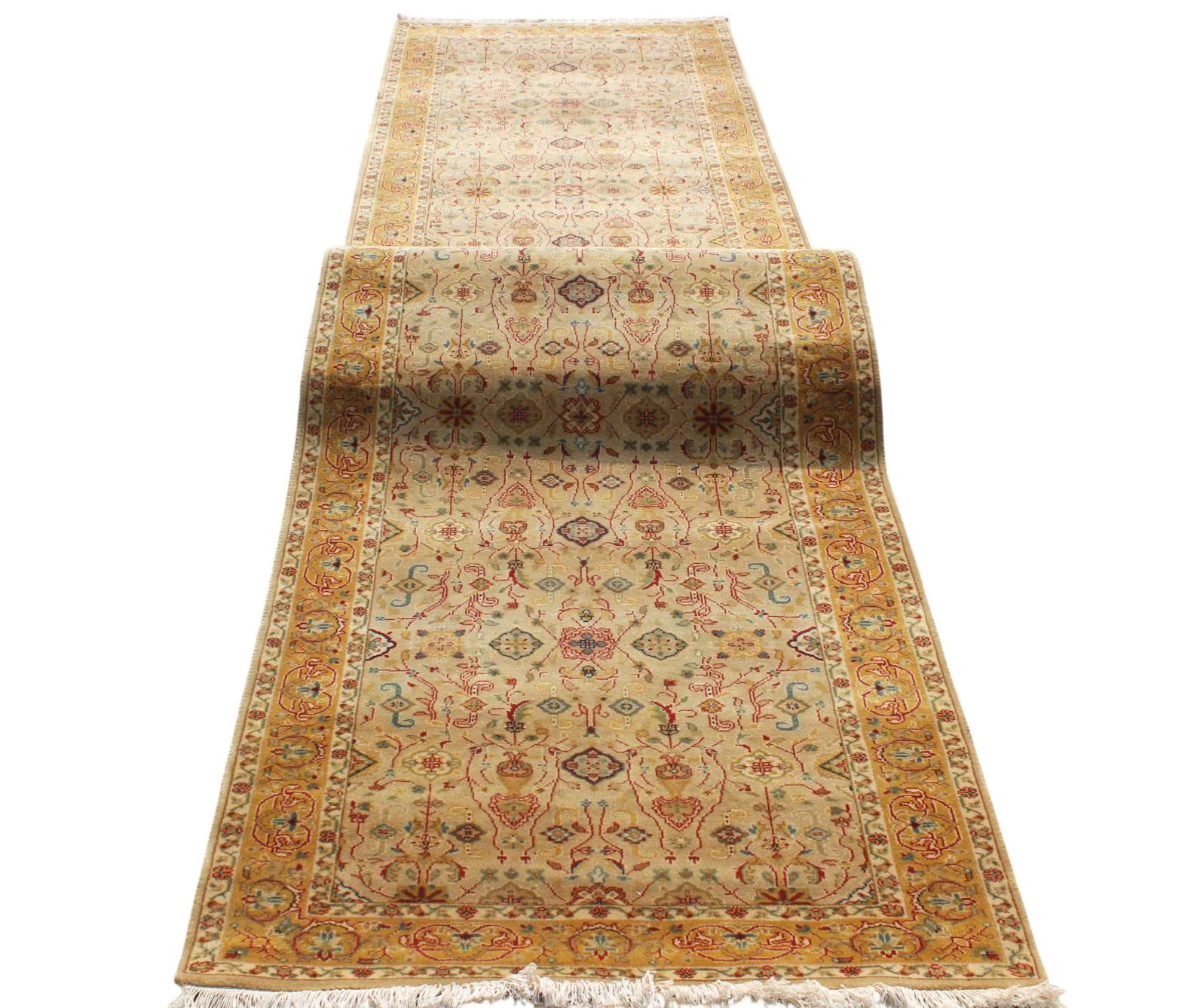 13 ft Antique Oushak Style Turkish Hallway Runner, Wide Stair Carpet