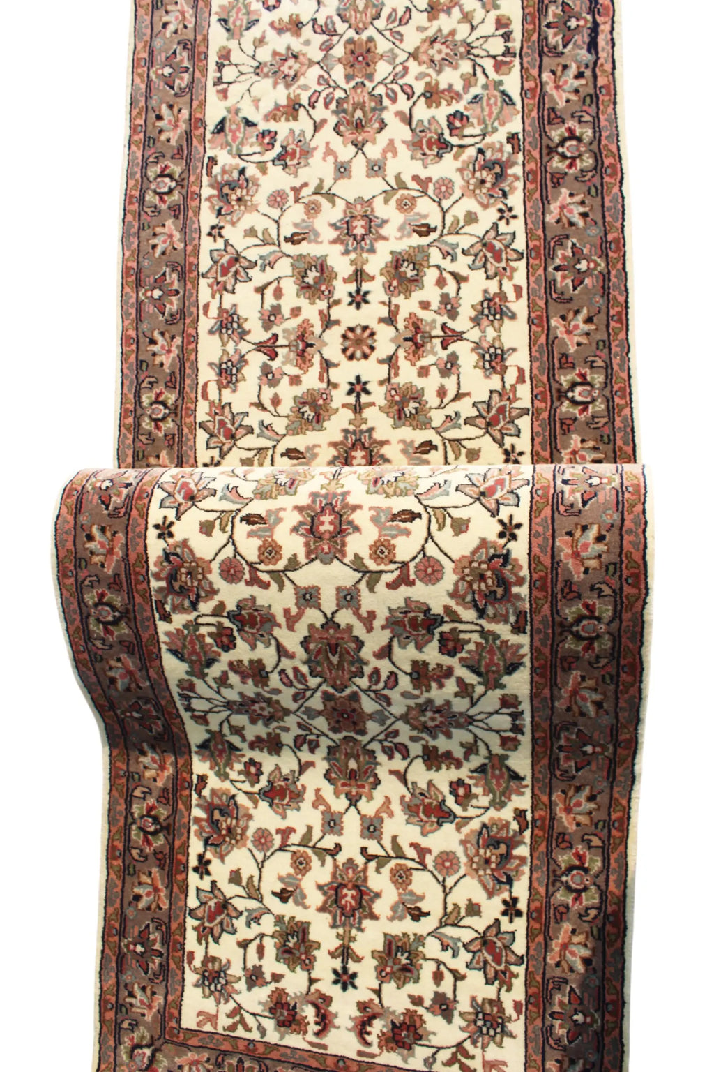 10 ft Vintage Style Floral Persian runner - Cream & Sage Green Hallway Runner
