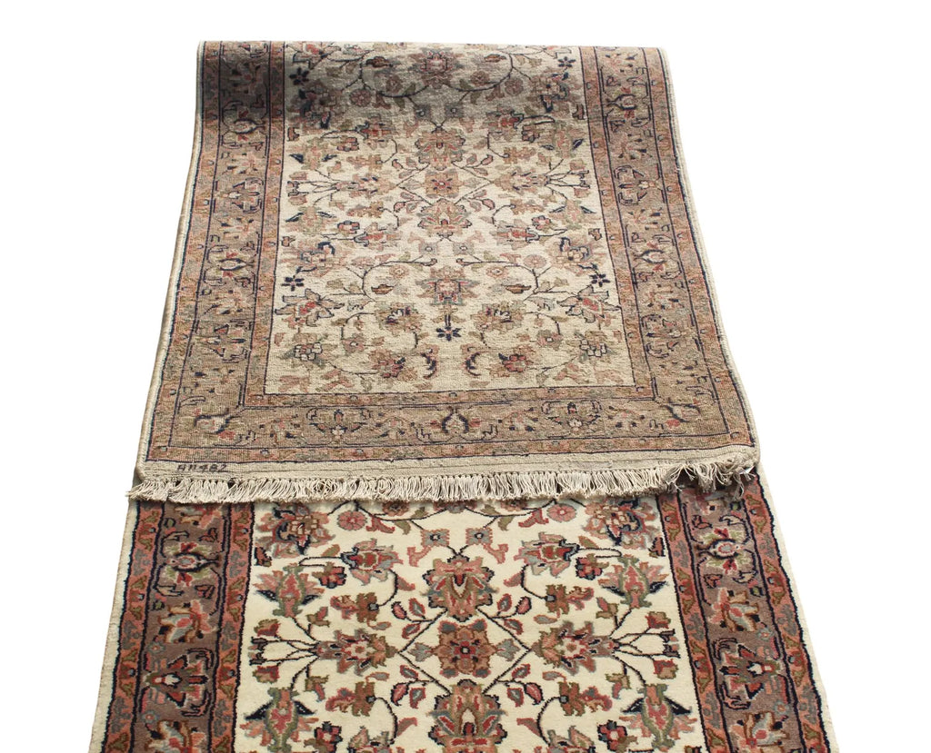 10 ft Vintage Style Floral Persian runner - Cream & Sage Green Hallway Runner