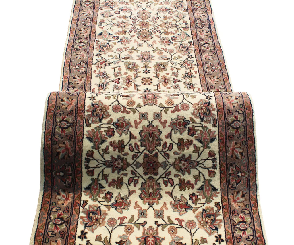 10 ft Vintage Style Floral Persian runner - Cream & Sage Green Hallway Runner