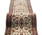 10 ft Vintage Style Floral Persian runner - Cream & Sage Green Hallway Runner