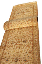10 ft Vintage Runner Hand Knotted Wool Rug, Neutral Muted Beige Turkish Runner for Hallway, Entryway