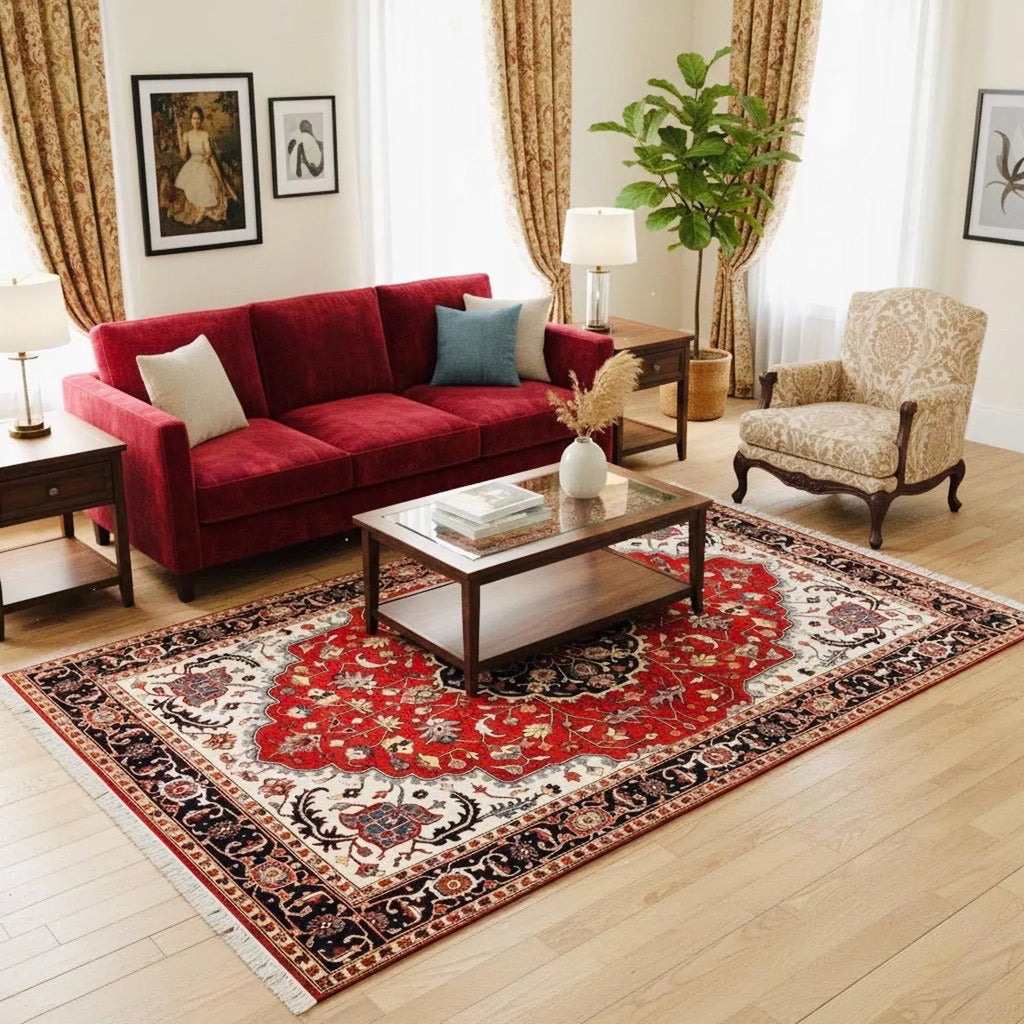 5x8 Handmade Red Persian Style Rug , Traditional Oriental Carpet