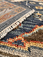 8x10 Hand-Knotted Mid-Century Modern Area Rug | Earthy Blue, Sage Green & Cream