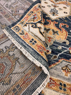 8x10 Hand-Knotted Mid-Century Modern Area Rug | Earthy Blue, Sage Green & Cream