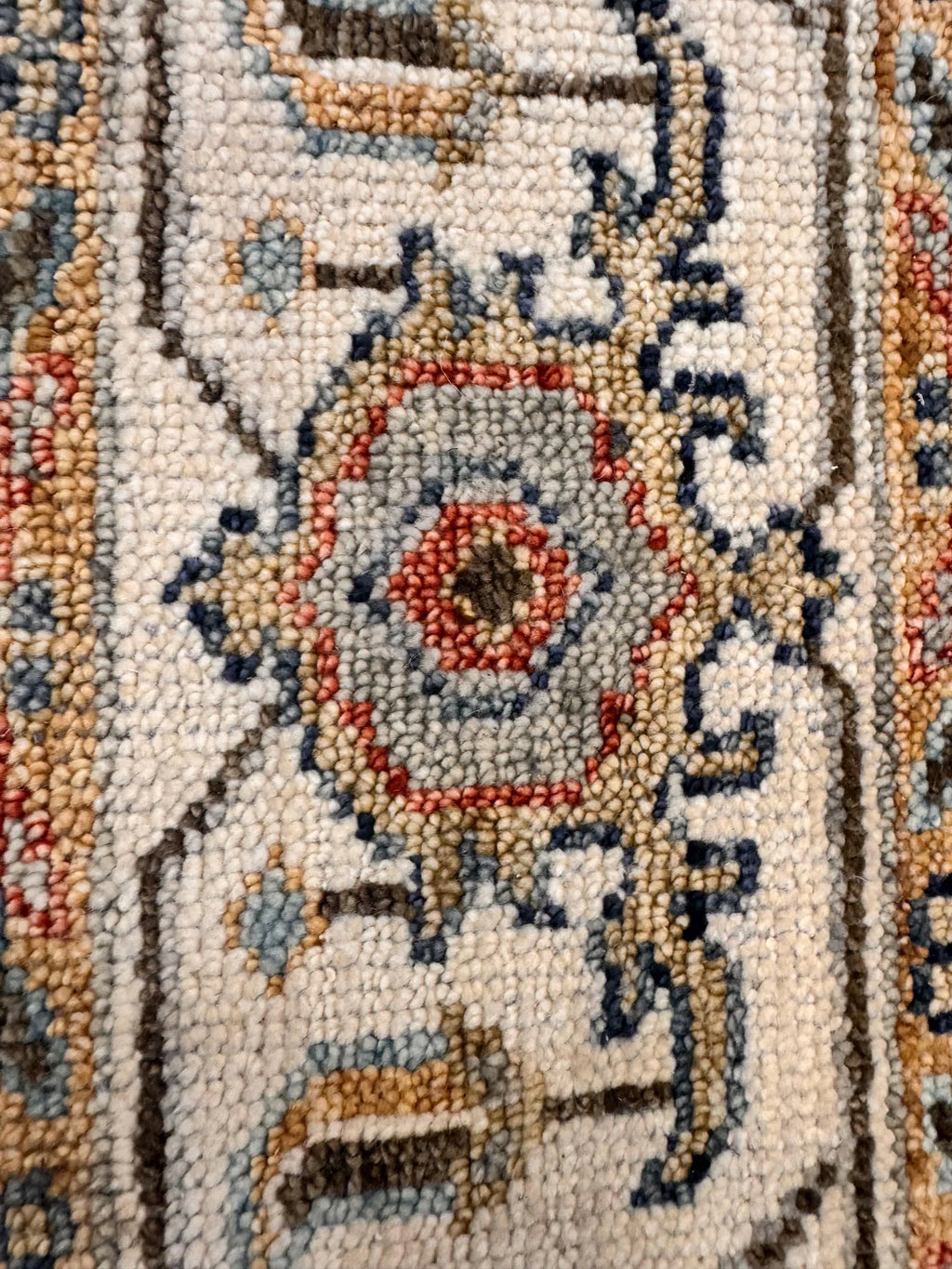 8x10 Hand-Knotted Mid-Century Modern Area Rug | Earthy Blue, Sage Green & Cream