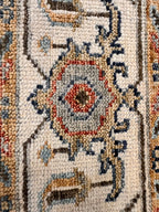 8x10 Hand-Knotted Mid-Century Modern Area Rug | Earthy Blue, Sage Green & Cream