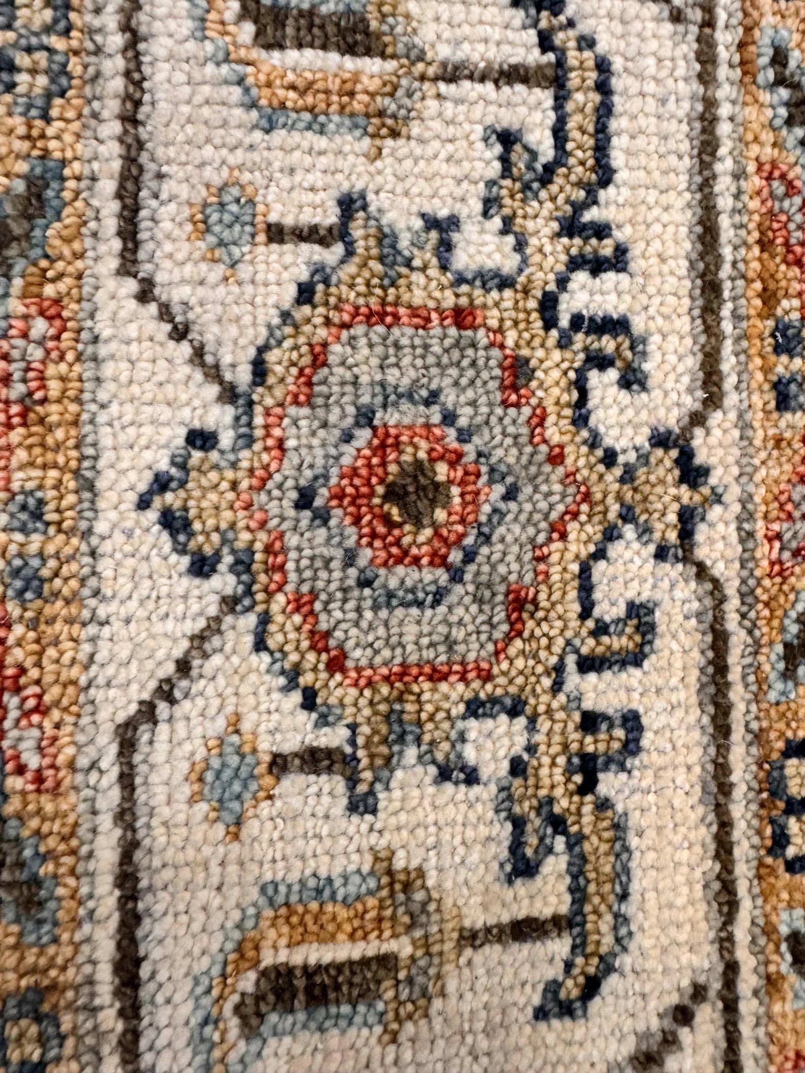 8x10 Hand-Knotted Mid-Century Modern Area Rug | Earthy Blue, Sage Green & Cream
