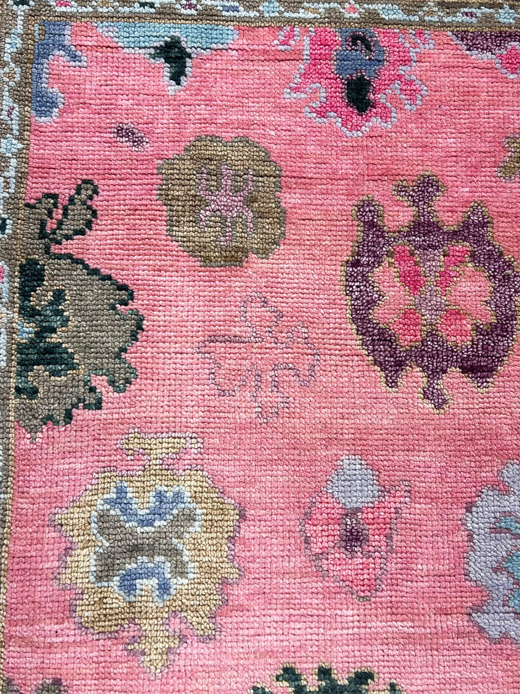 Hand Knotted Pink Oushak Rug Turkish Wool Area Rug