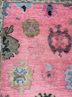 Hand Knotted Pink Oushak Rug Turkish Wool Area Rug