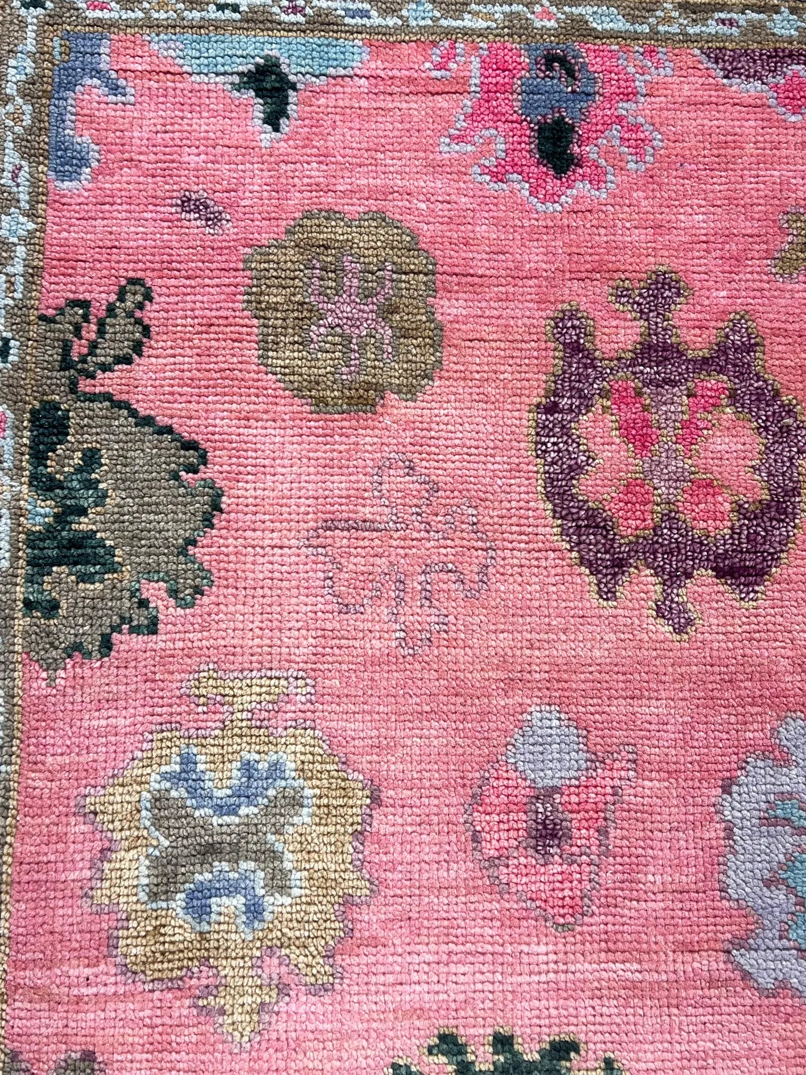 Hand Knotted Pink Oushak Rug Turkish Wool Area Rug