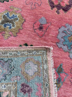 Hand Knotted Pink Oushak Rug Turkish Wool Area Rug