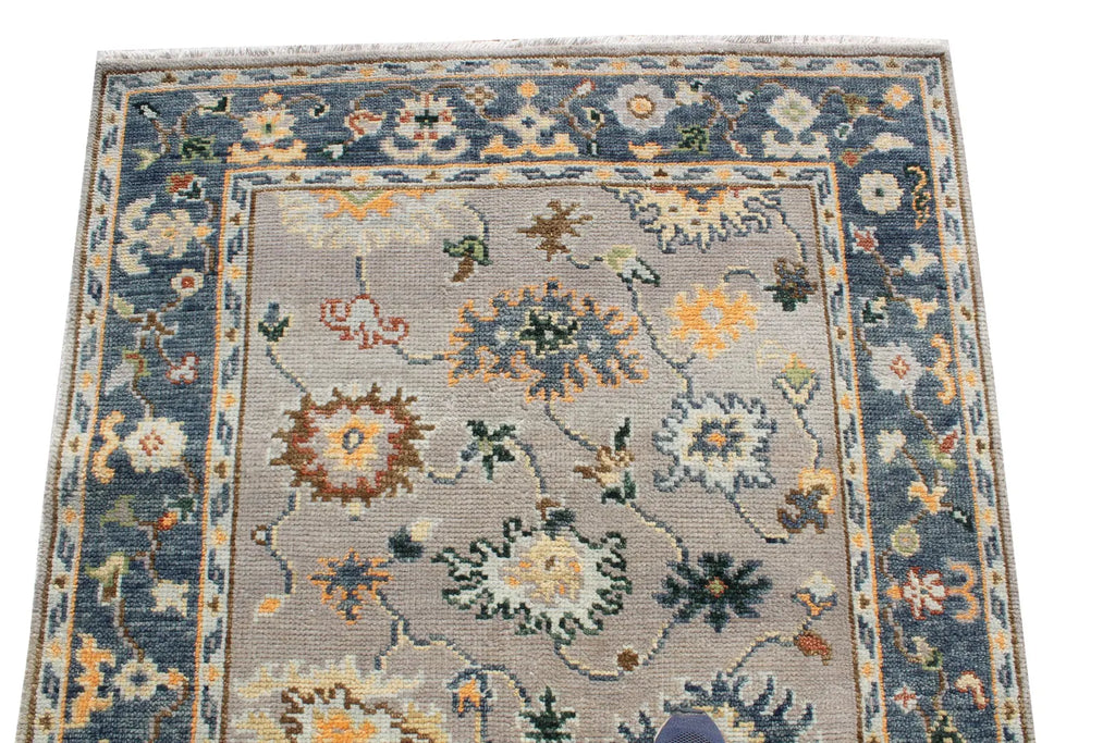 Hand Knotted Oushak Rug Grey Turkish Wool Area Rug
