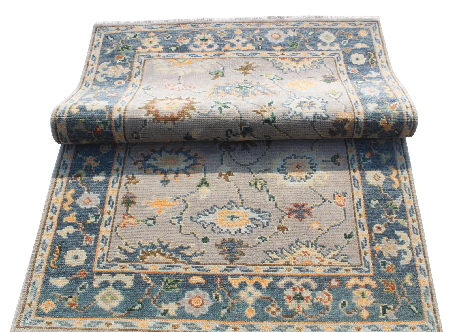 Hand Knotted Oushak Rug Grey Turkish Wool Area Rug