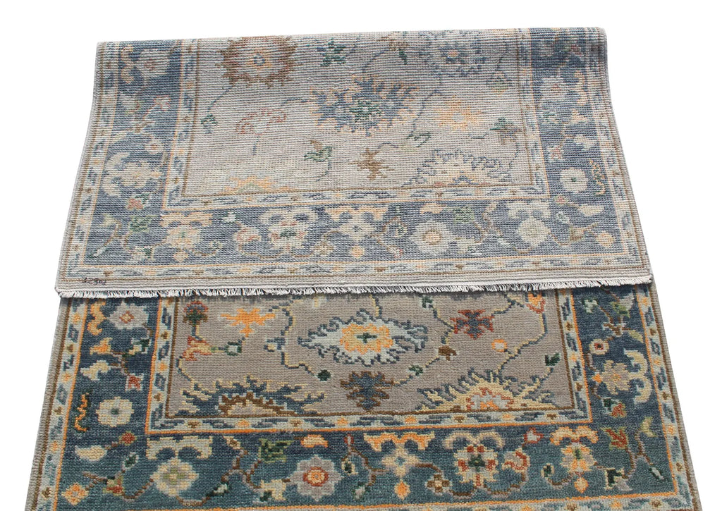 Hand Knotted Oushak Rug Grey Turkish Wool Area Rug
