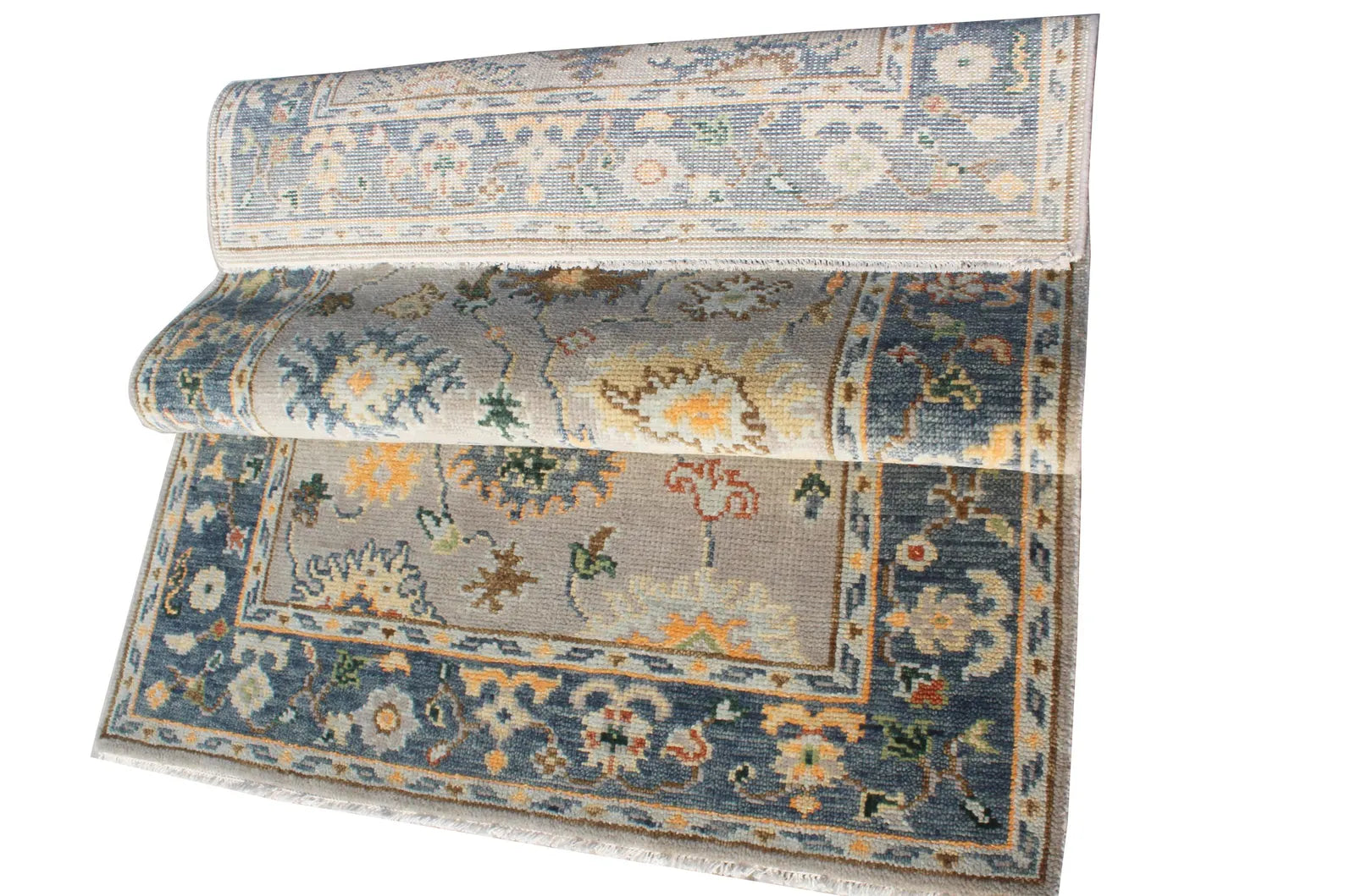 Hand Knotted Oushak Rug Grey Turkish Wool Area Rug