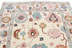 Hand Knotted Oushak Rug Ivory Turkish Wool Area Rug