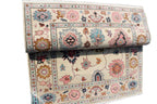 Hand Knotted Oushak Rug Ivory Turkish Wool Area Rug