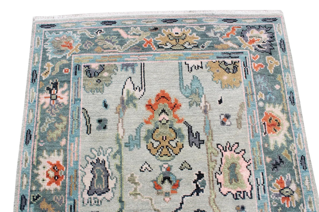 Hand Knotted Muted Oushak Rug - Sage Green Turkish Wool Area Rug