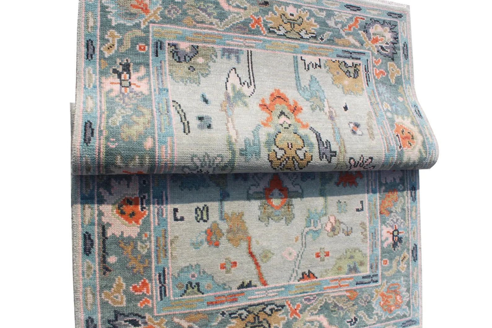 Hand Knotted Muted Oushak Rug - Sage Green Turkish Wool Area Rug