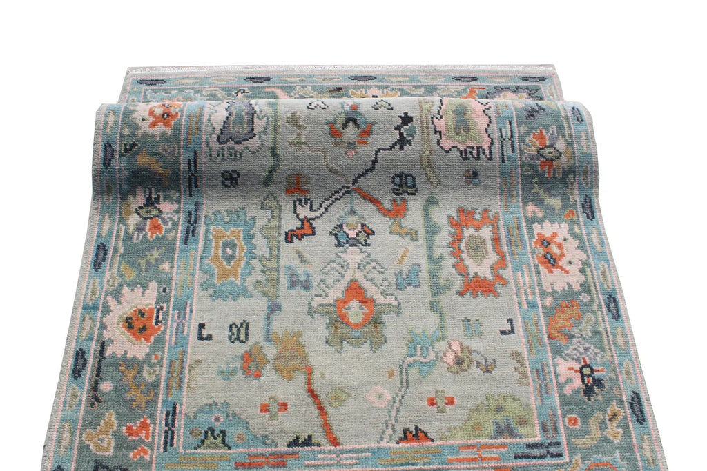 Hand Knotted Muted Oushak Rug - Sage Green Turkish Wool Area Rug