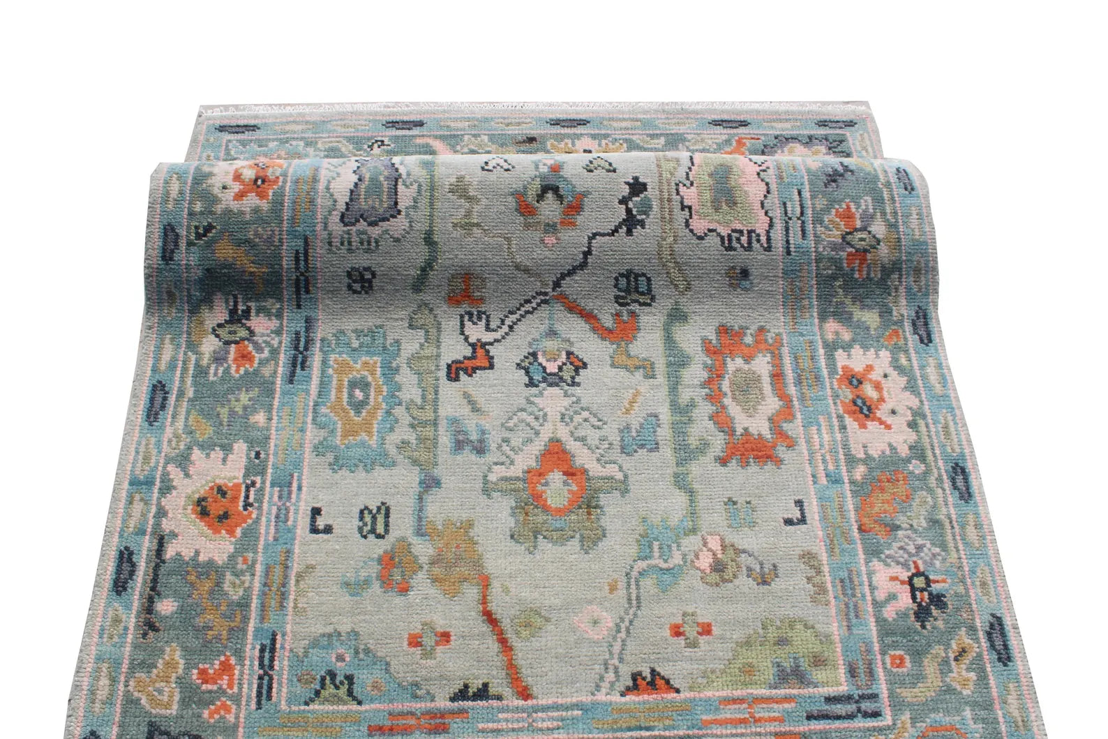 Hand Knotted Muted Oushak Rug - Sage Green Turkish Wool Area Rug