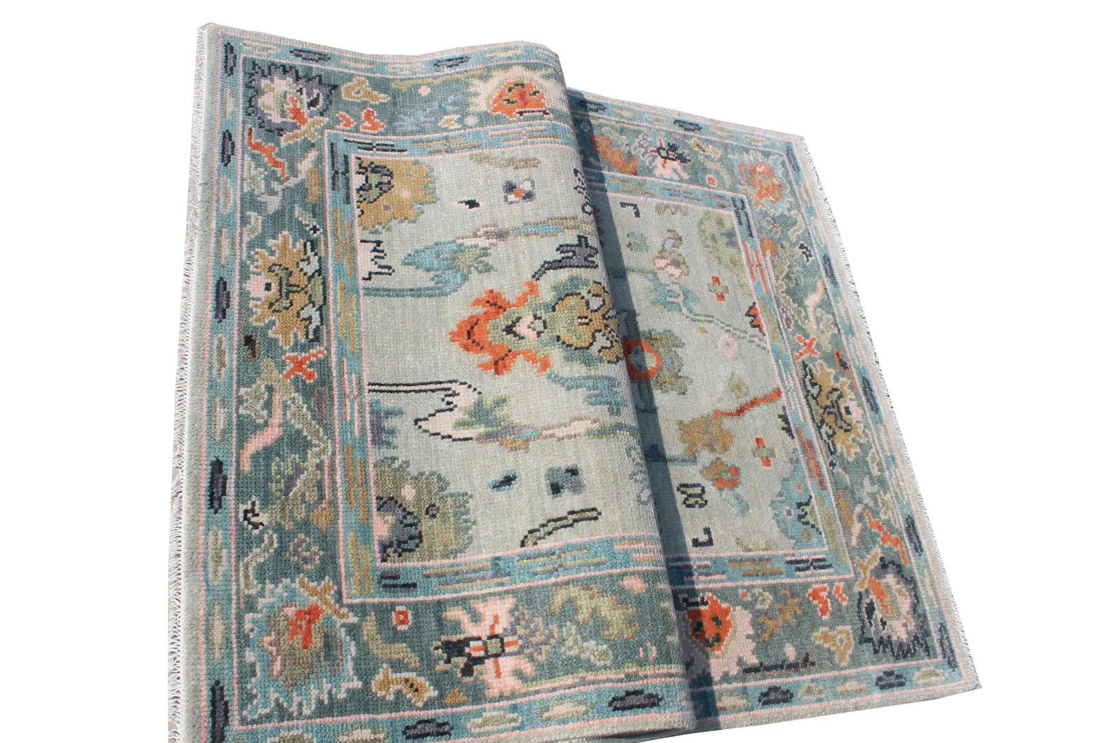 Hand Knotted Muted Oushak Rug - Sage Green Turkish Wool Area Rug