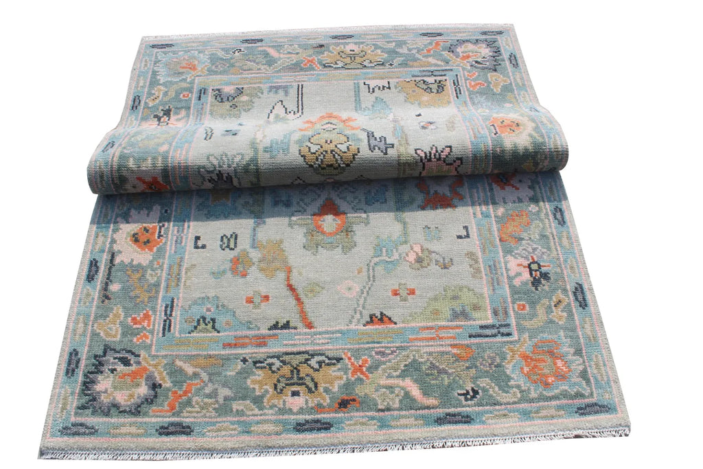 Hand Knotted Muted Oushak Rug - Sage Green Turkish Wool Area Rug