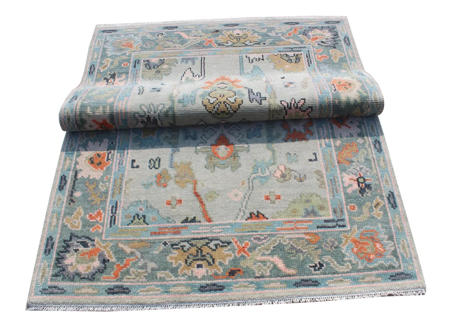 Hand Knotted Muted Oushak Rug - Sage Green Turkish Wool Area Rug
