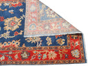 Hand Knotted Oushak Rug Blue Rust Turkish Wool Area Rug