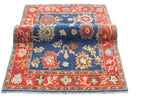 Hand Knotted Oushak Rug Blue Rust Turkish Wool Area Rug