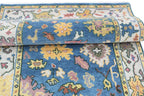 Hand Knotted Oushak Rug Blue Ivory Turkish Wool Area Rug