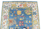 Hand Knotted Oushak Rug Blue Ivory Turkish Wool Area Rug