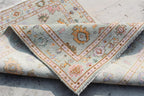Muted Pastel Sage Green Traditional Turkish Style Rug