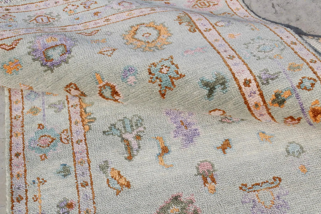 Muted Pastel Sage Green Traditional Turkish Style Rug