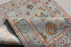 Muted Pastel Sage Green Traditional Turkish Style Rug