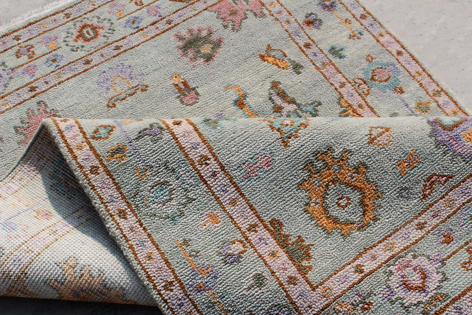 Muted Pastel Sage Green Traditional Turkish Style Rug