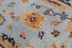 Hand Knotted Oushak Rug Blue & Gold Turkish Wool Area Rug