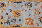 Hand Knotted Oushak Rug Blue & Gold Turkish Wool Area Rug