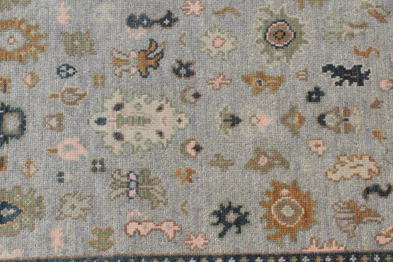 Gray Ivory Hand-Knotted Oushak Wool Rug, Modern Turkish Muted Pastel Area Rug