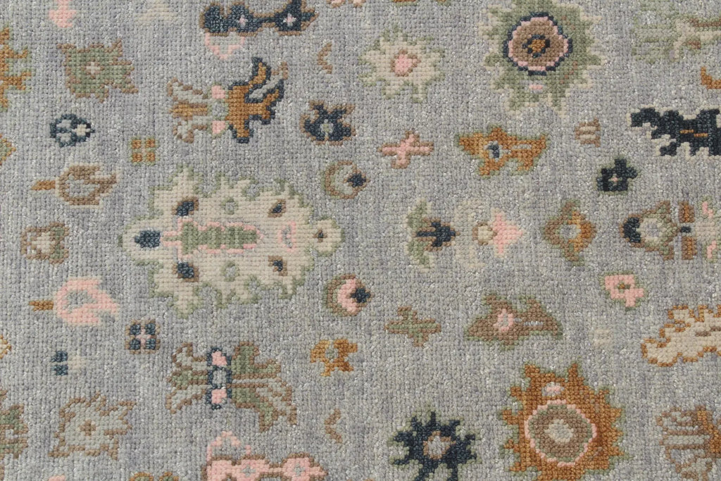 Gray Ivory Hand-Knotted Oushak Wool Rug, Modern Turkish Muted Pastel Area Rug